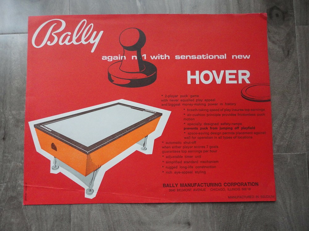 Hover Arcade Machine Flyer Original Bally Brochure