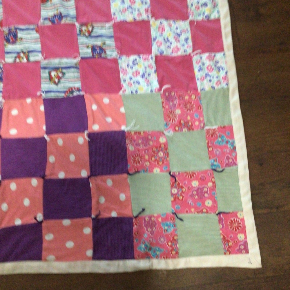 Handmade Block Patchwork Blanket Colorful 65”x 88” 4”x4” Squares