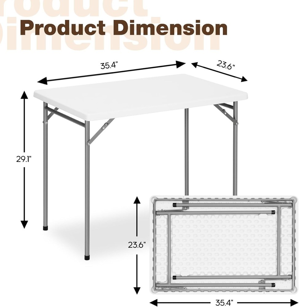 3ft Rectangular Folding Table for All-Occasion, Foldable Table with HDPE Tableto
