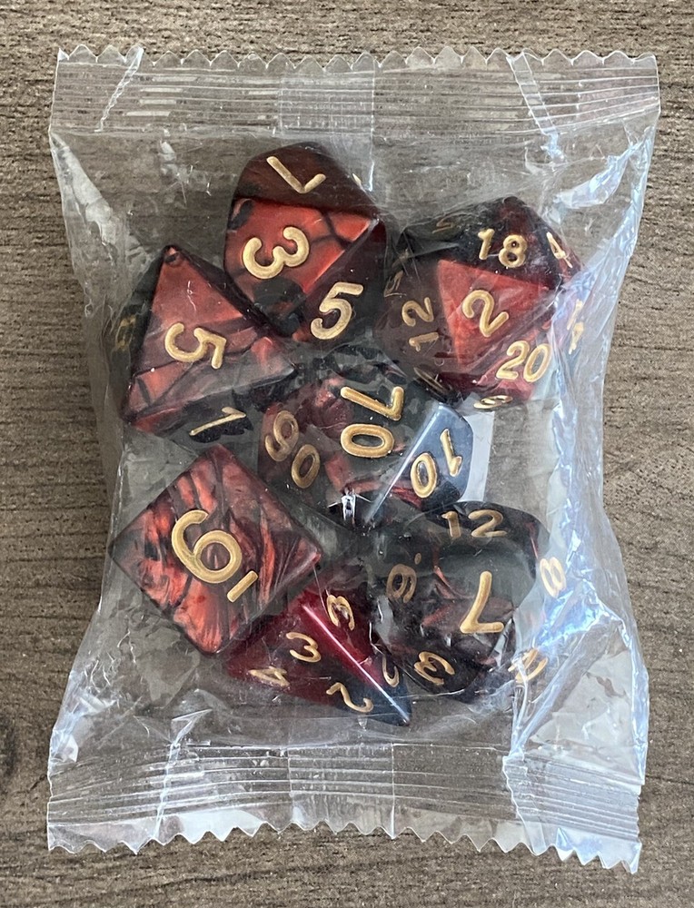 7 Piece Dice Set Polyhedral Red Black Die