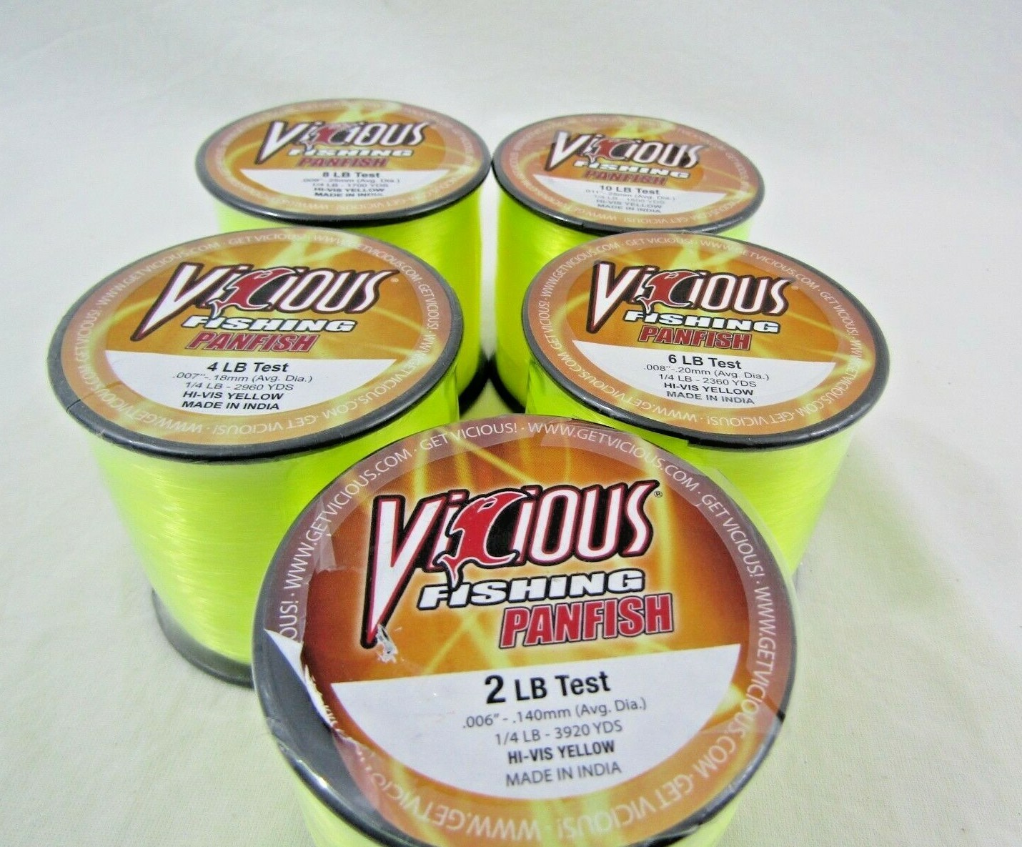 VICIOUS PANFISH HI-VIS YELLOW FISHING LINE #2-#10lb Spools