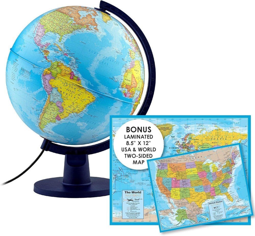 Scout+ Illuminated With Map, World Globe for , Decorative Classroom Globe wit...