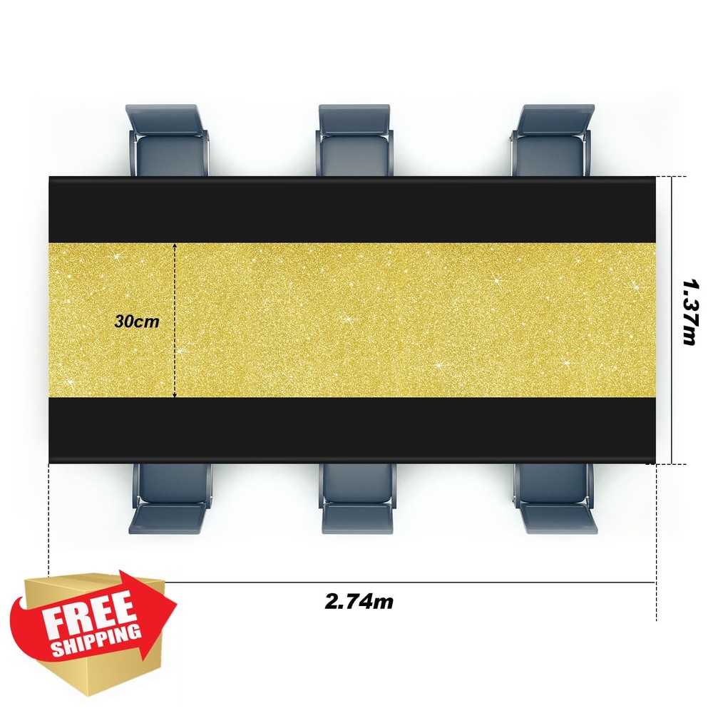 Oudain 3 Pcs Plastic Tablecloths, 54x108", Glitter Gold/Black, Rectangular