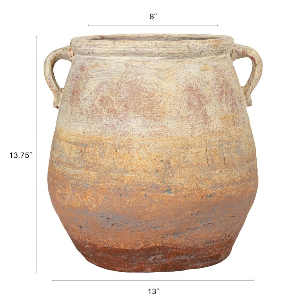 Whitewashed Terra-Cotta Urn, Beige
