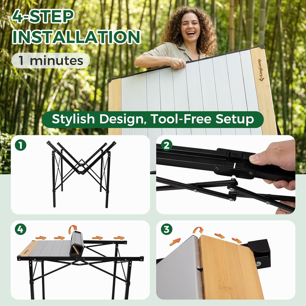 Camping Table Folding Portable Table Aluminum Roll up Lightweight Foldable Large