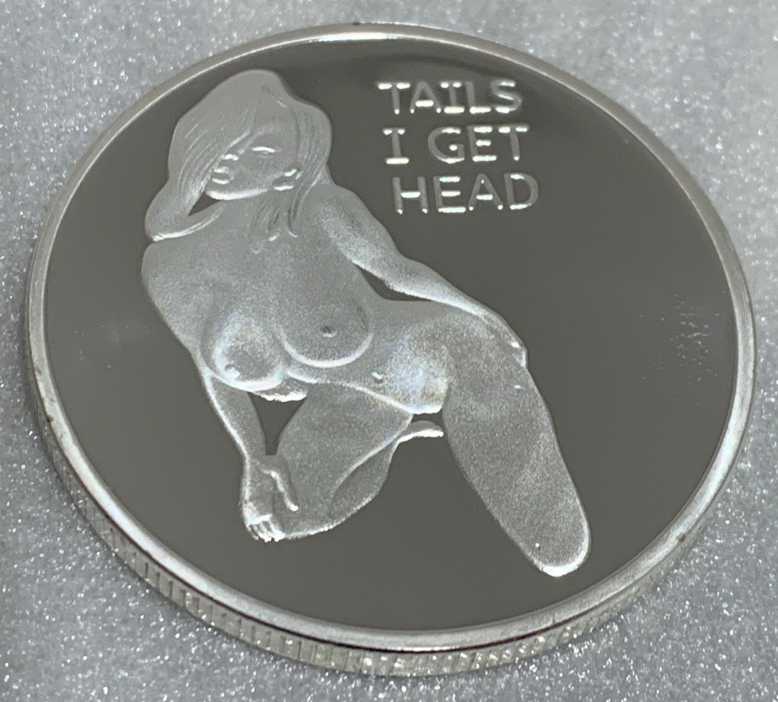*Heads I Get Tail -Tails I Get Head Adult Nude Flipping Coin. New Silver Finish.