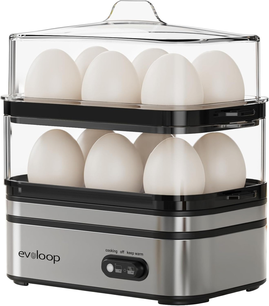 Evoloop Rapid Egg Cooker Electric 12 Eggs Capacity, Soft, Medium, Hard Boiled, P