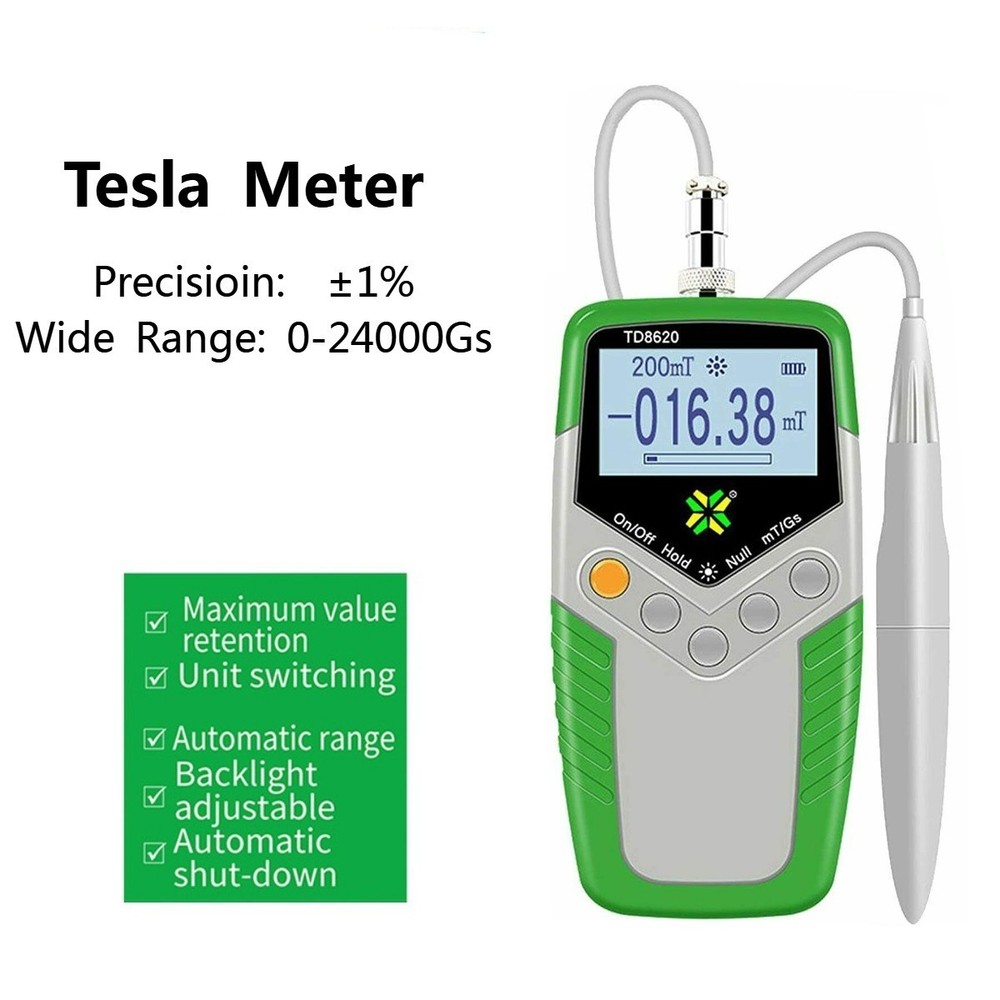Tesla Meter Gauss Meter Tester with Range 200 mT/2000 mT Transverse Hall Probe
