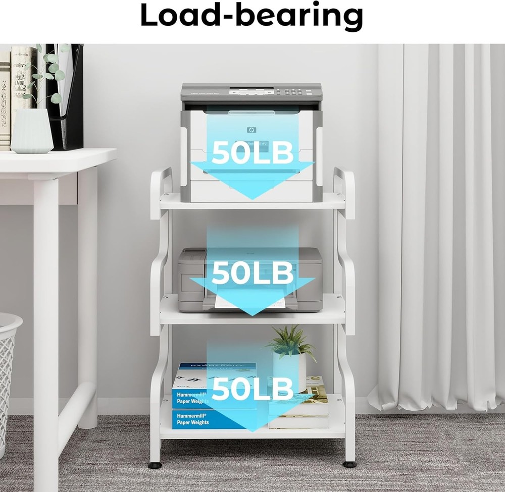 3-Tier Printer Stand W/ Wheels Movable Storage Cart Floor-Standing Multi-Purpose