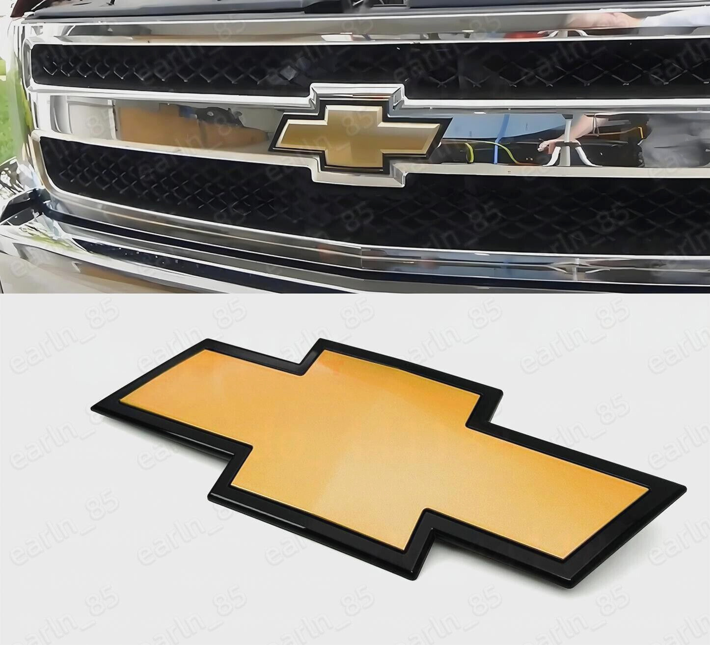 Front Bowtie Emblem Gold Black 2007-13 Silverado 1500 & 2007-2010 2500HD 3500HD