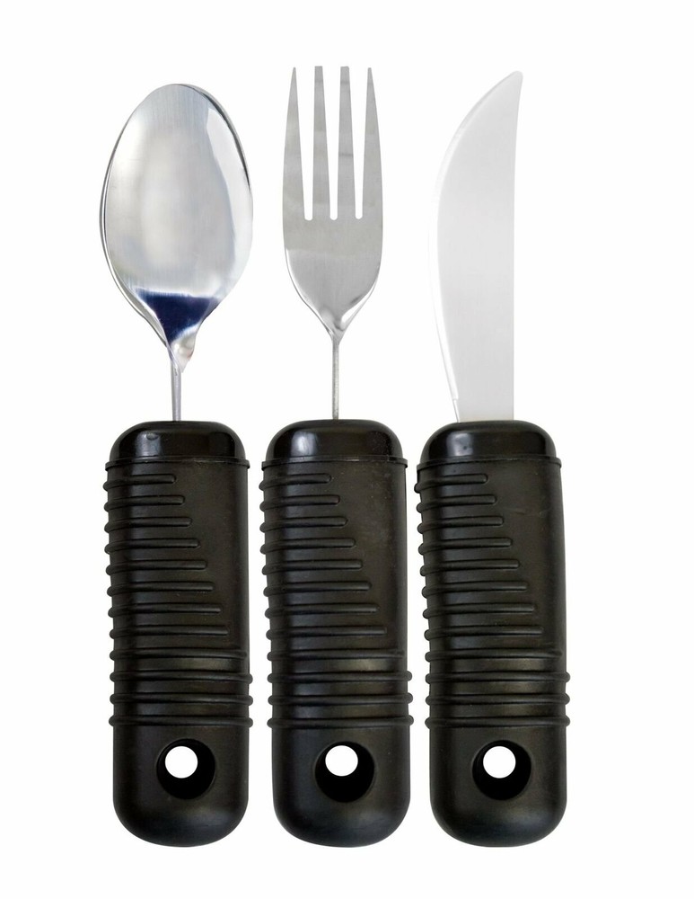NEW 3 Piece Super Easy Grip Flatware Set - Bendable Built Up Fork, Knife, Spoon