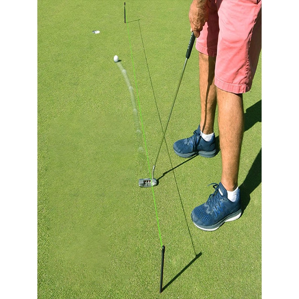 Golf Putting Aid String with Pegs Compact Storage Bucket Rope Swing Trainer for