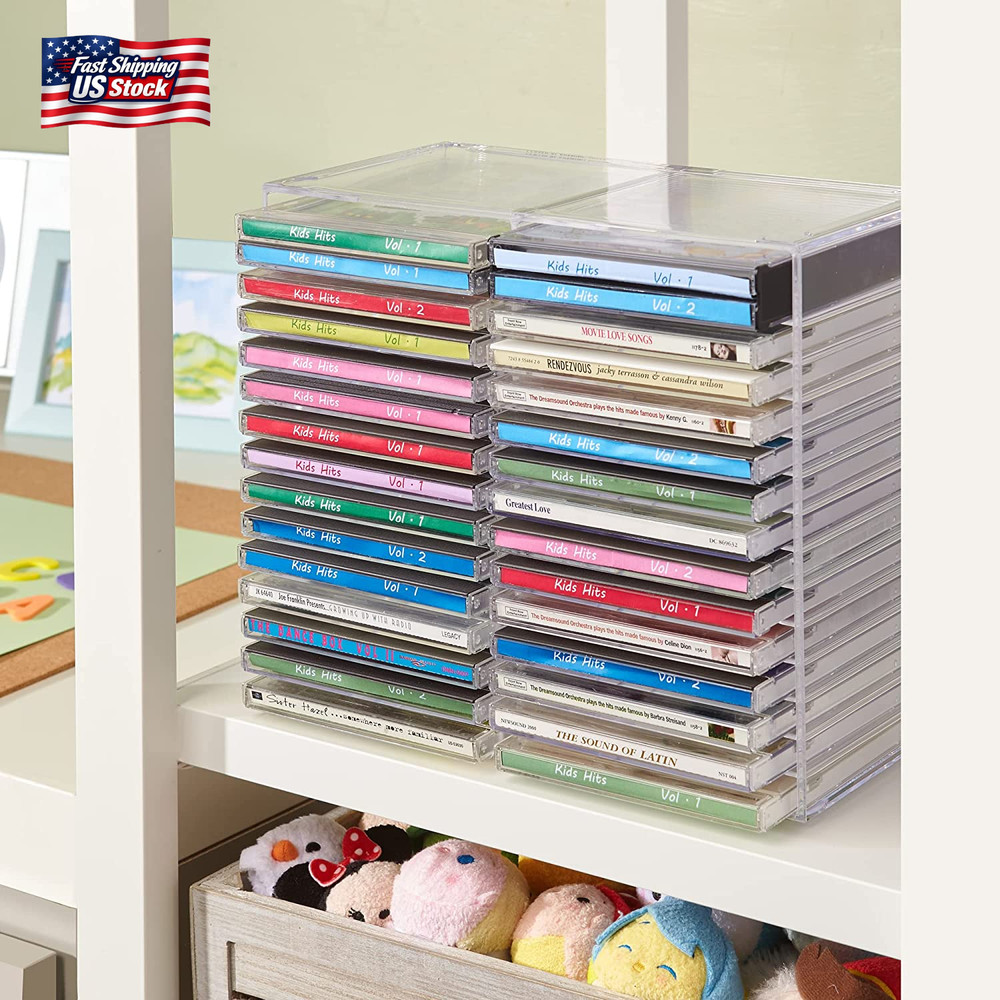 Stori Stackable Clear Plastic CD Organizer with Rubber Feet | Rectangular Jewel