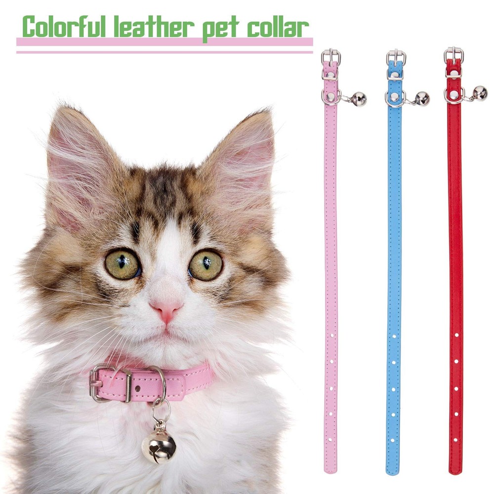 6PCS Leather Cat Collars with Bells, Adjustable Kitten Collars New