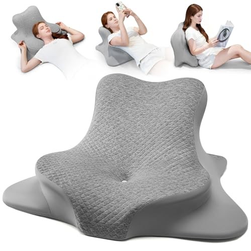 Reading Pillow for Bed, Leaning, Lying and Prone, Ergonomic Memory Foam Grey