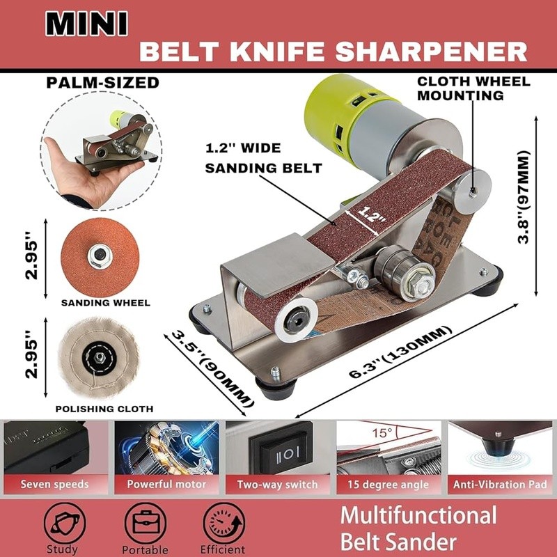 Mini Belt Sander 7 Speed Adjustable Electric Knife Sharpener 15 Degree Grinder