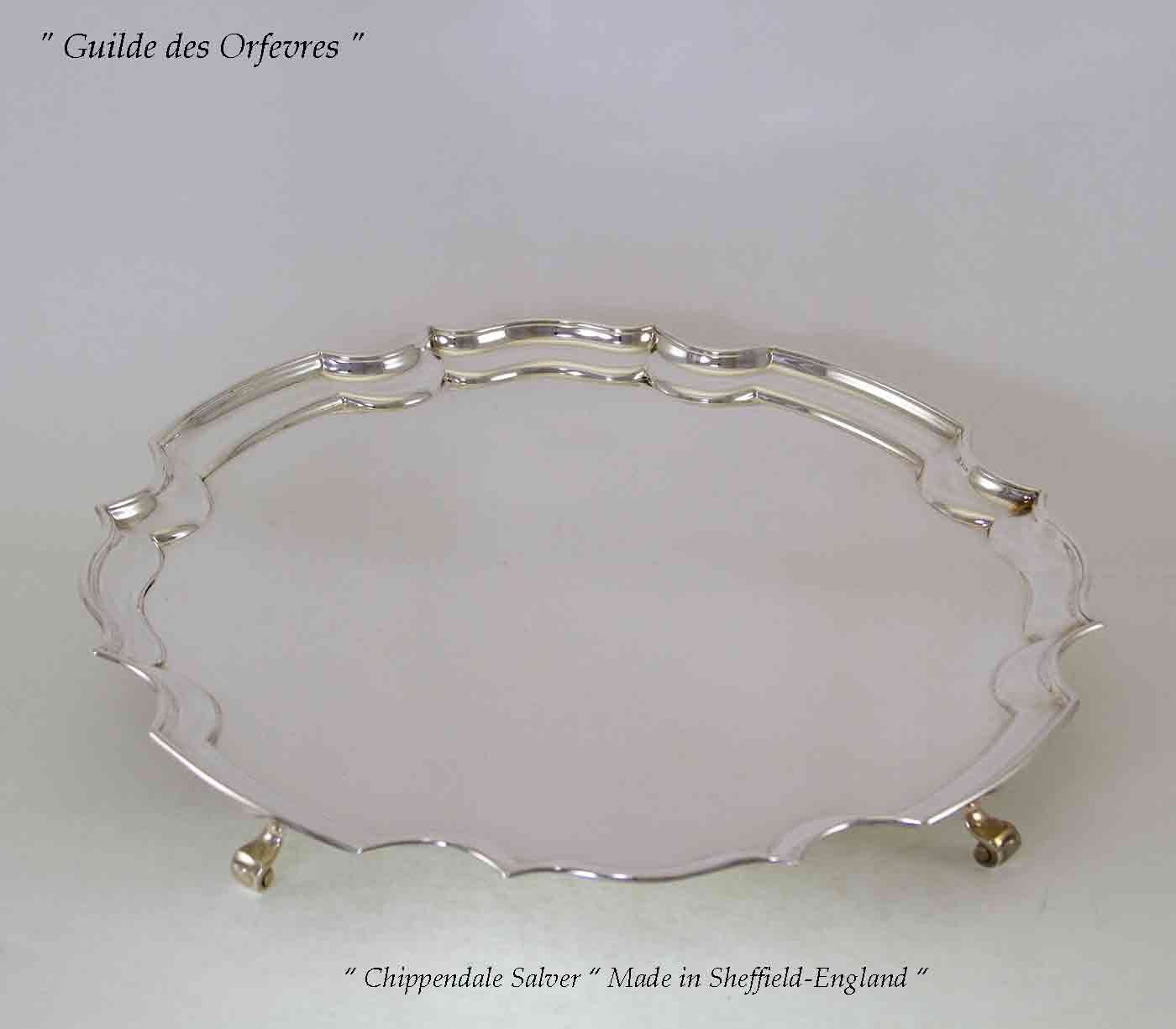 Silver Chippendale Salver 14 in. with Feet