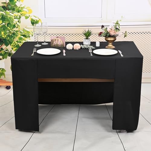 2 Pack Fitted Tablecloth, Open Back Fitted Table Cloths for 4 2 Pack 4FT Black