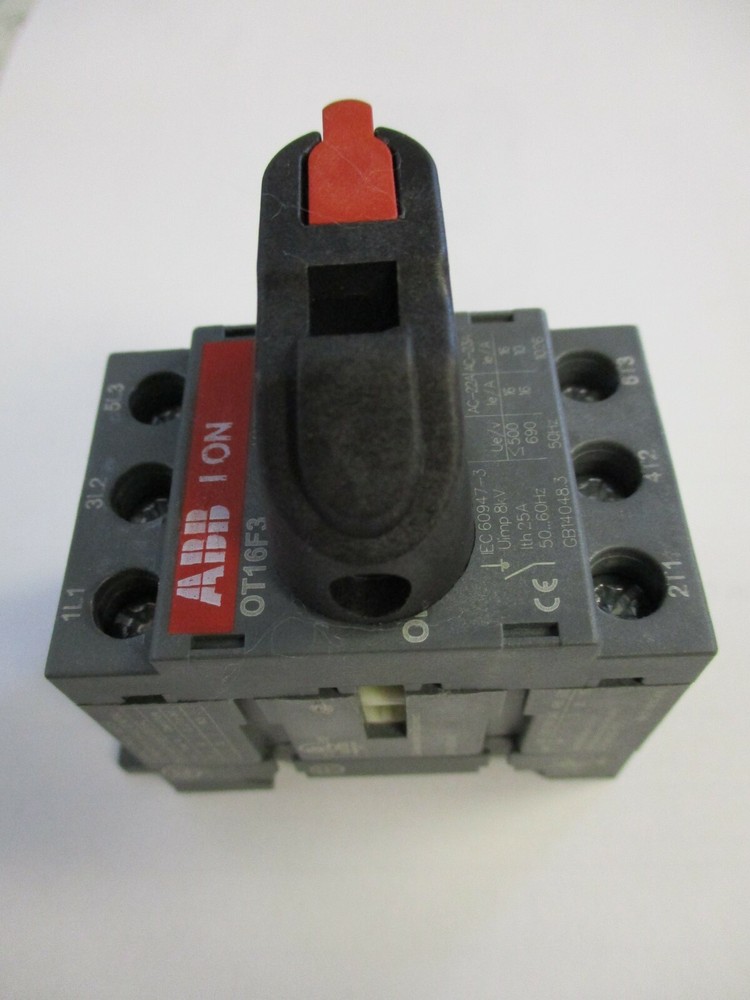 ABB OT16F3 NON FUSIBLE DISCONNECT SWITCH, 3 POLE, 20A, DIN RAIL PANEL MOUNT