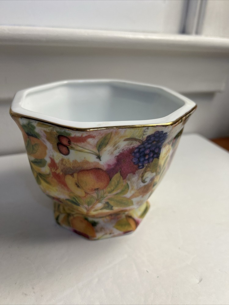 FORMALITIES BY BAUM BROS.OCTAGON SHAPE PLANTER MULTI COLORED  FRUIT PATTERN PERF