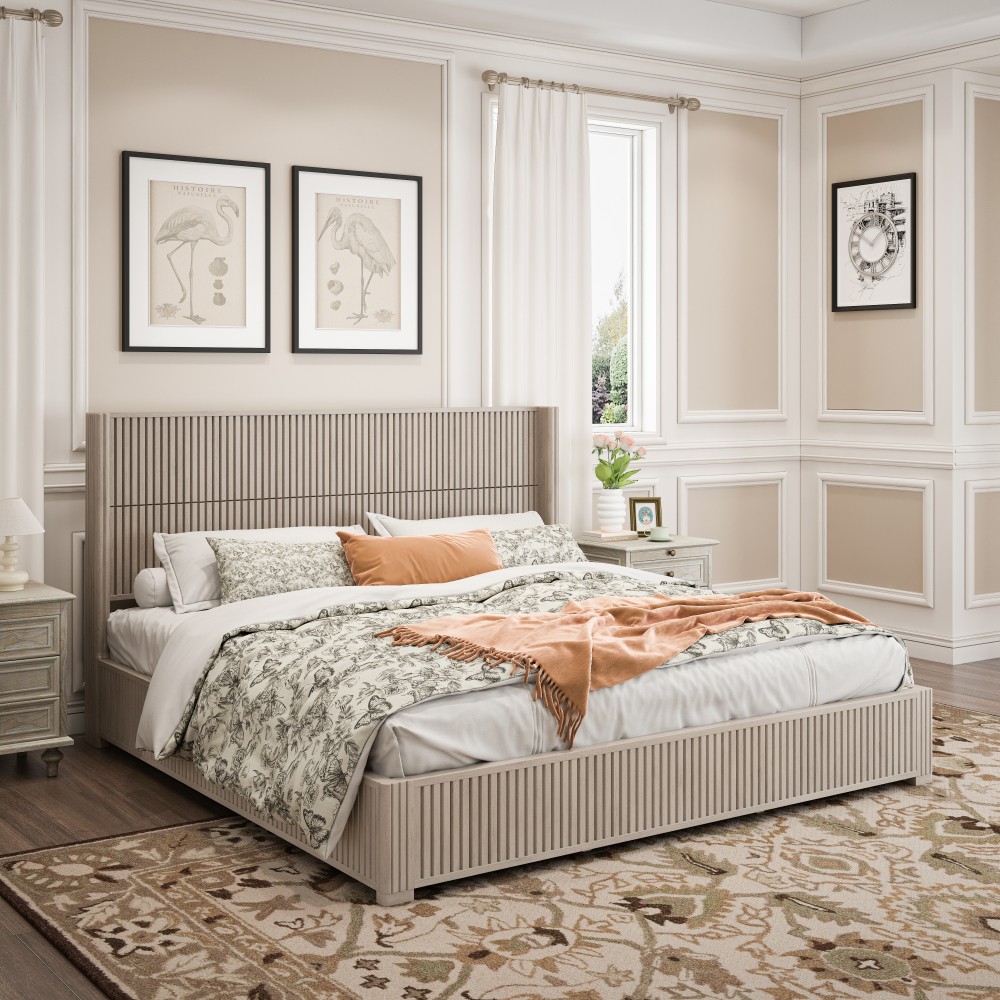 King Platform Bed Frame w/ Solid Wood Headboard, Easy Assembly