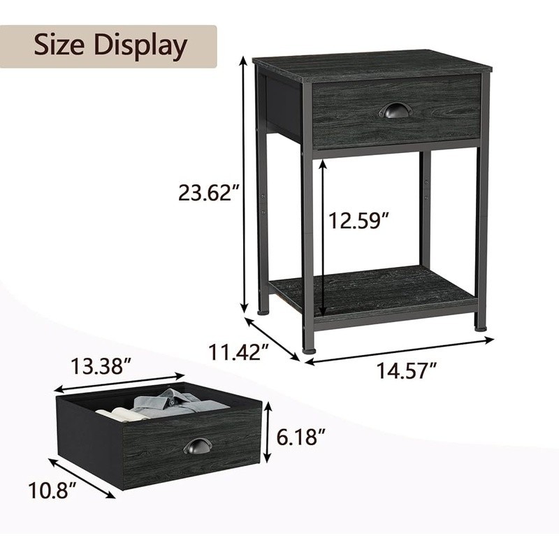 Sturdy Bedside Table W/ Fabric Drawer 3-Tier Storage Multi-Function Unit New