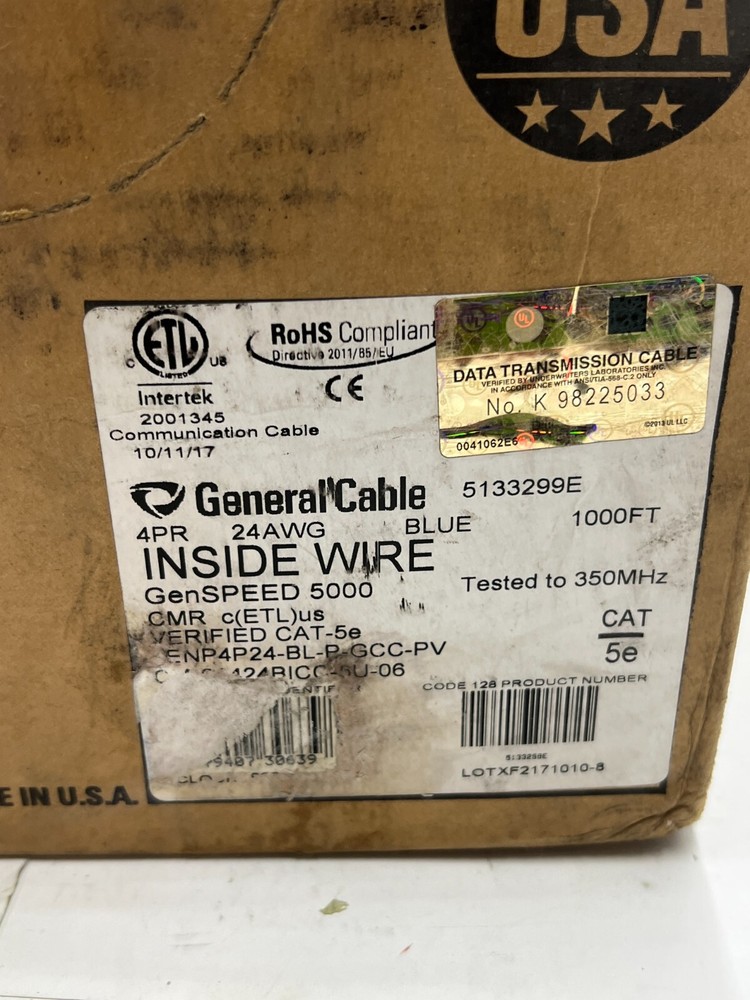 General Cable 5133299E GenSPEED 5000 Cat5e Network CMR Blue 1000ft