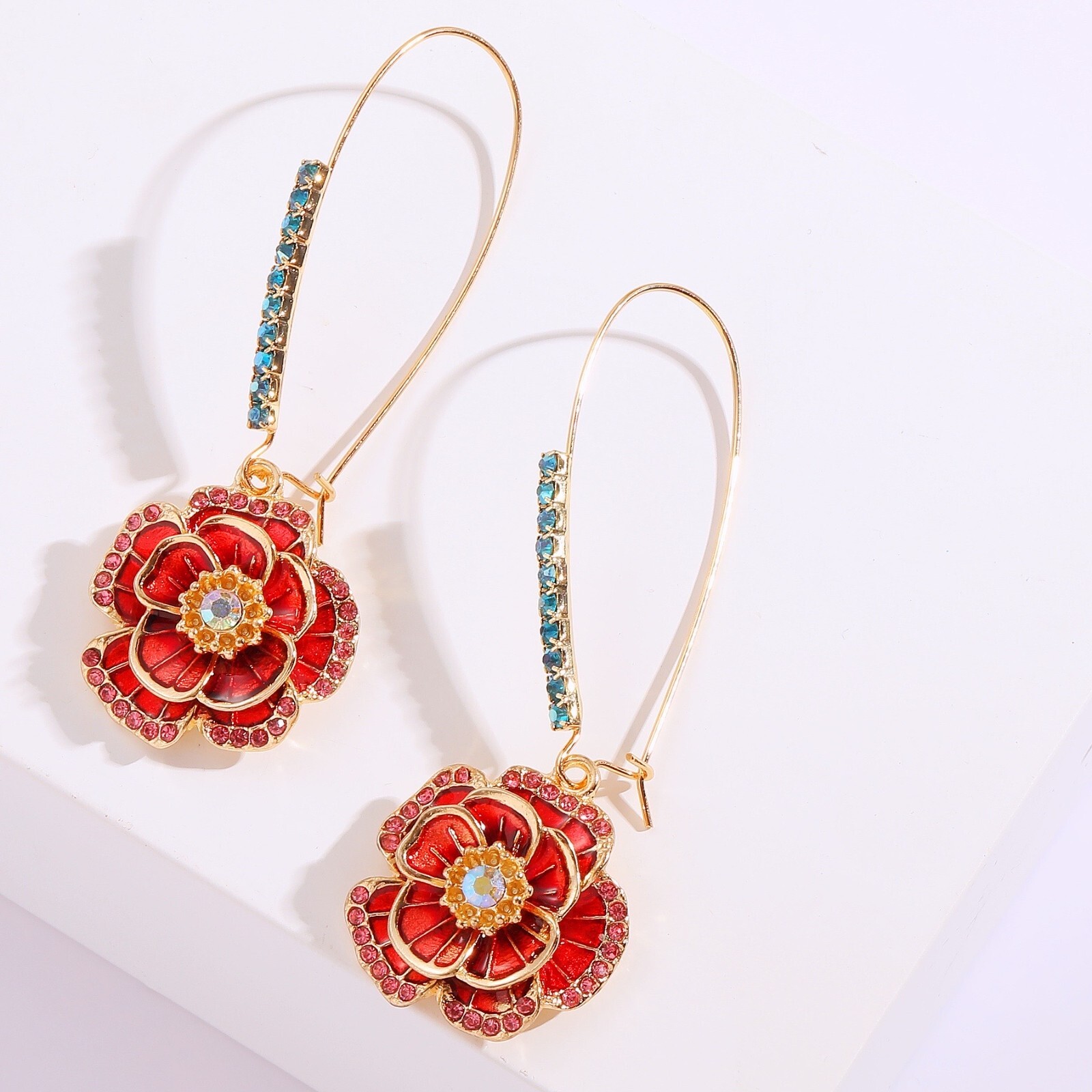 US Seller Betsey Johnson Rose Dangle Earrings Multi-color