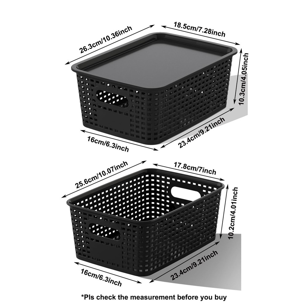 Black Plastic Storage Baskets with Lids 12 Pack Stackable Storage Bins Contai...