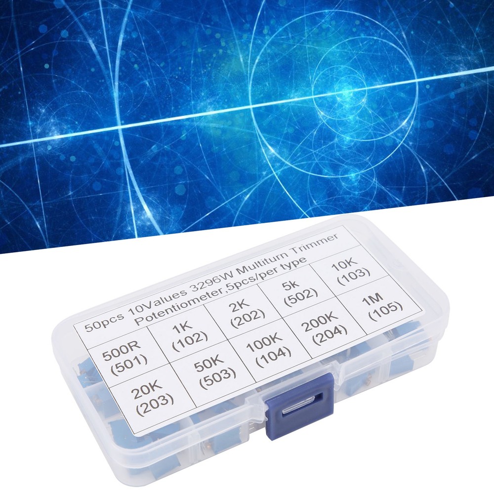 50pcs Variable Resistor 10 Values 3296W Regulating Resistance Trimmer Tool Part