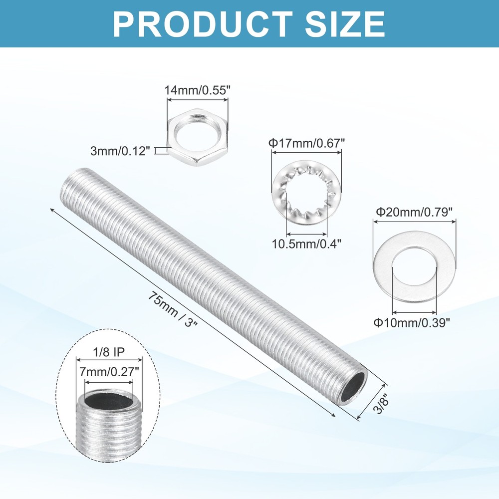 70Pcs 3" Lamp Pipe Kit with Nuts Washers 1/8IP Thread Fasteners Assortment