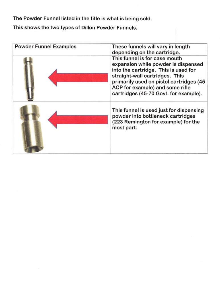 Dillon Powder Funnel - "E" - 45 Cal Pistol (13782) See Description