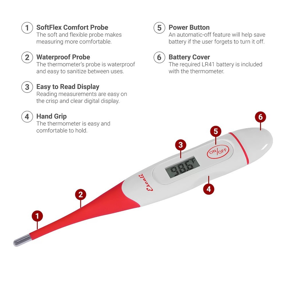 Escali Digital Body Temperature Thermometer w SoftFlex Probe Includes Battery
