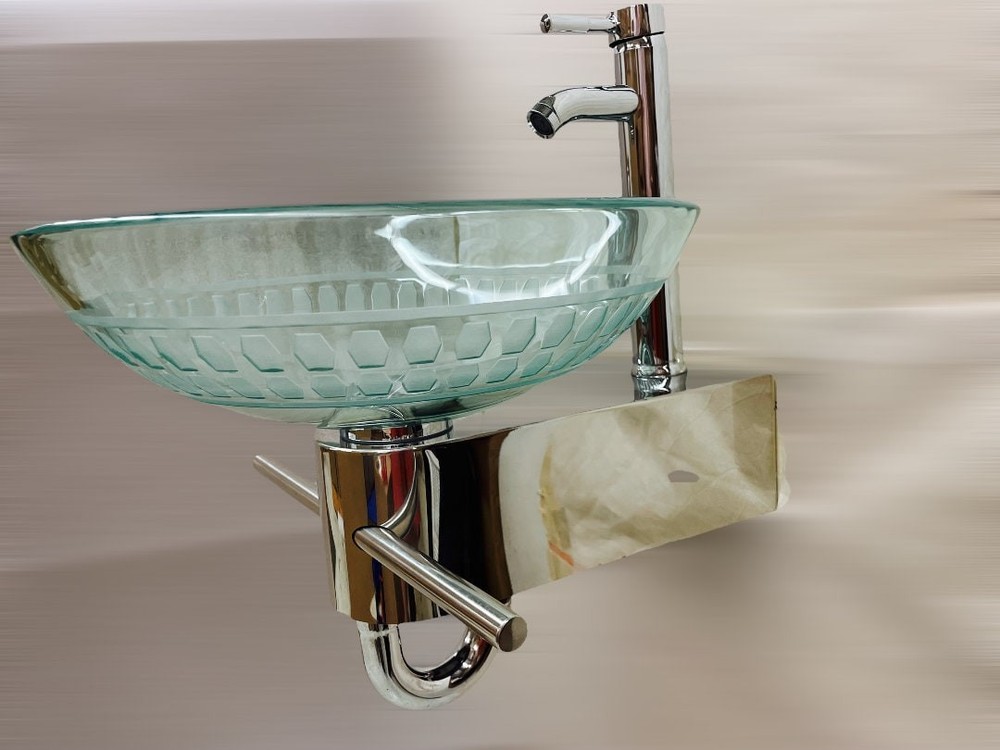Elegant Bathrom vanity small tempered glass vessel sink with unique pattern