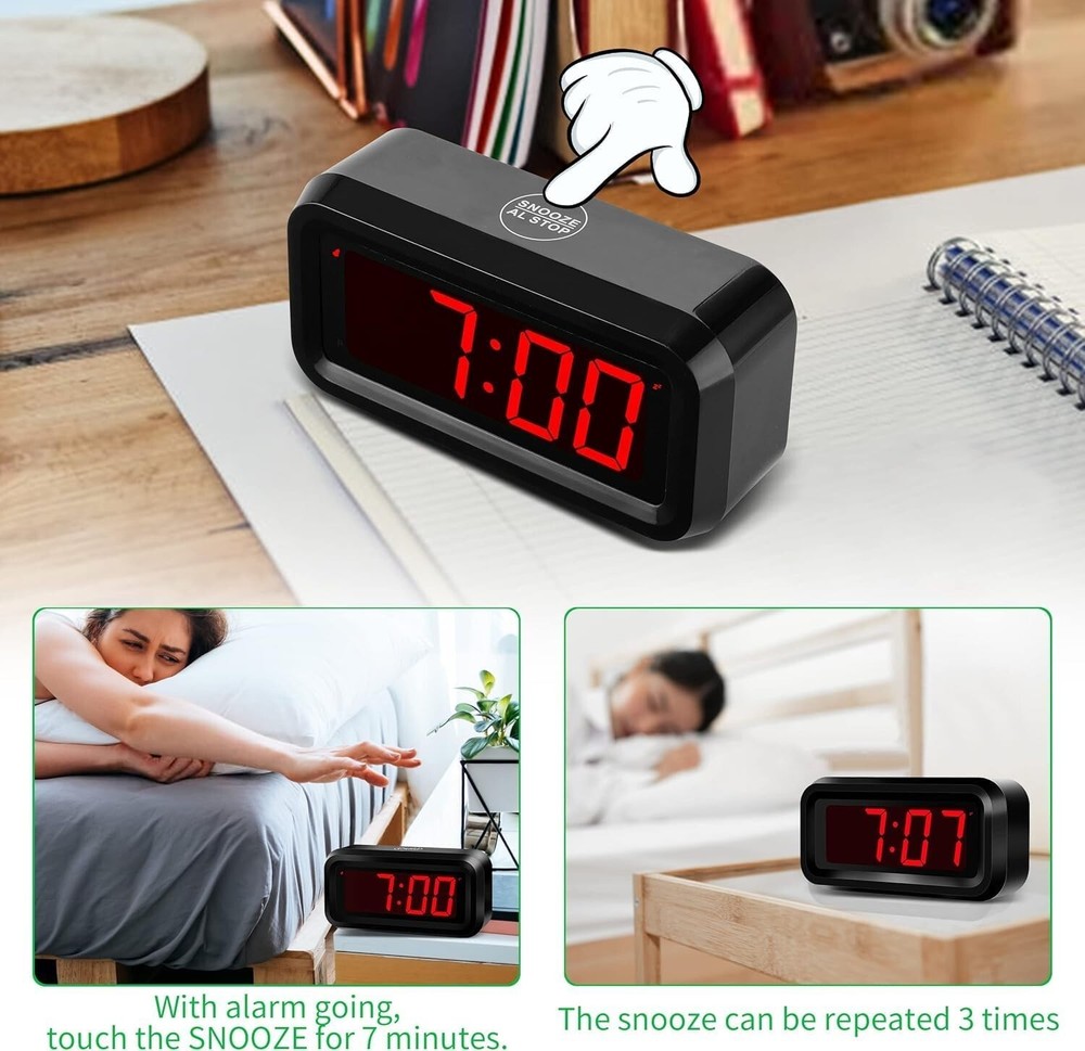 Digital Alarm Clock LED Display Small Wall Clock Battery Operated
