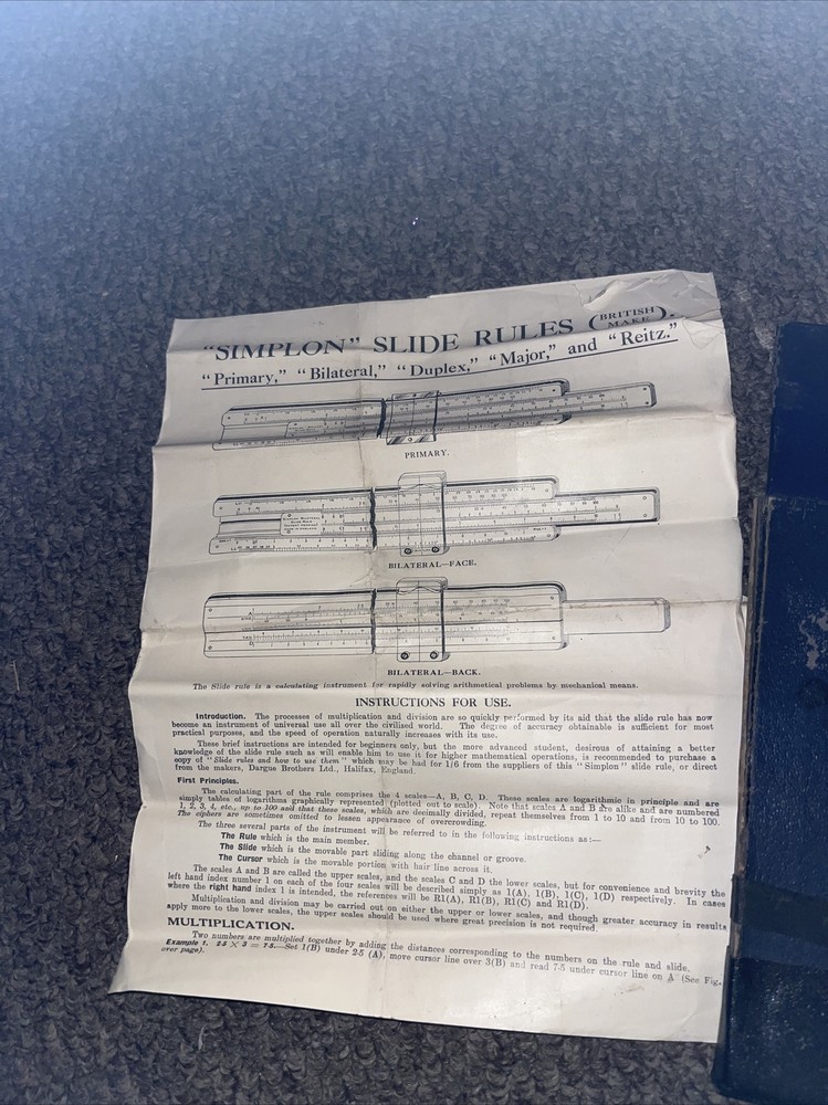 Dargue Brothers,Ltd Simplon Slide Rules(British Make)