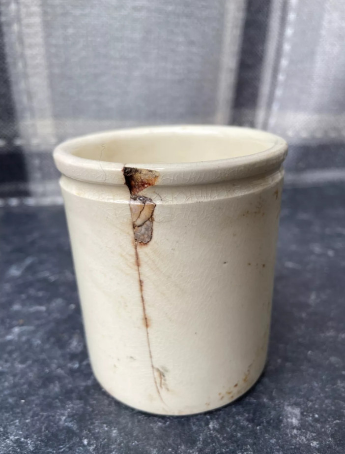 3 Old Ironstone Pots, Stained And Crazed
