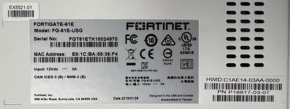 Fortinet FG-61E-USG Fortigate-61E Network Security Firewall Appliance - RESET!!