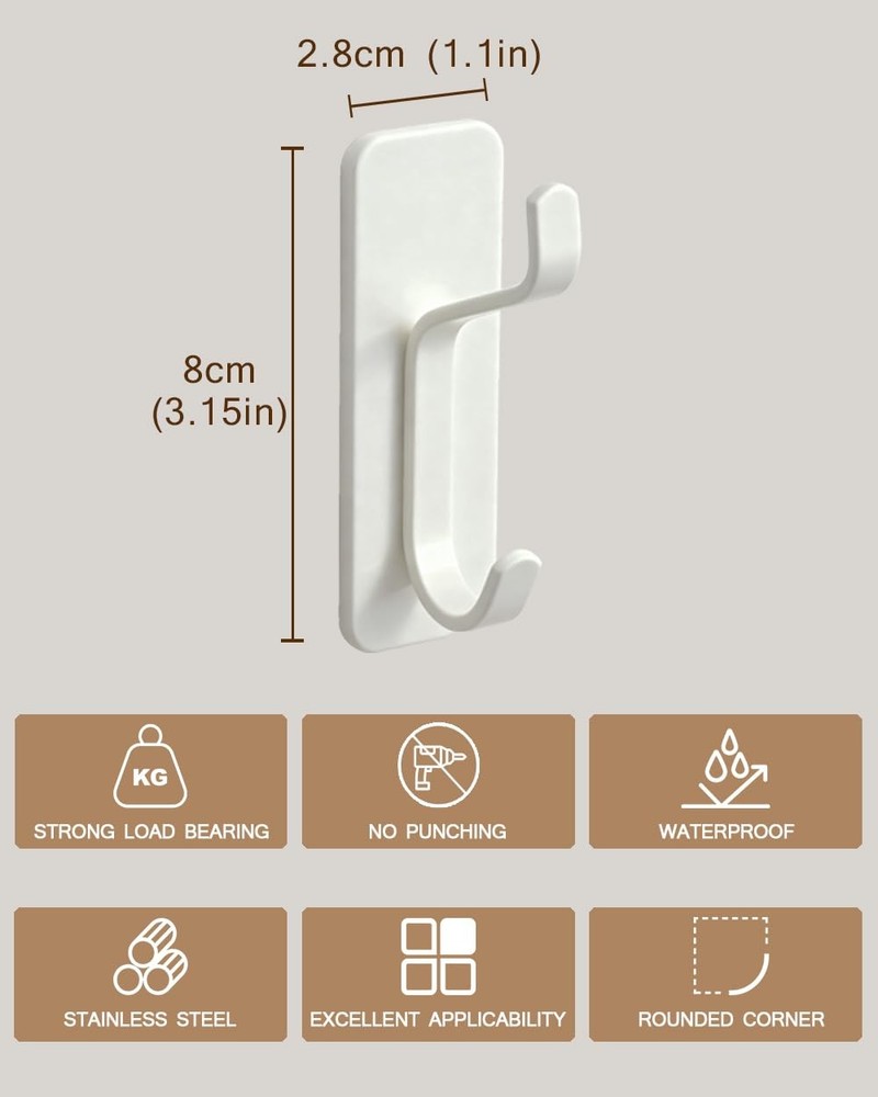 6 Pack Adhesive Wall Hooks - 15lbs Extra Stick On Hooks Heavy Duty Coat Hooks...