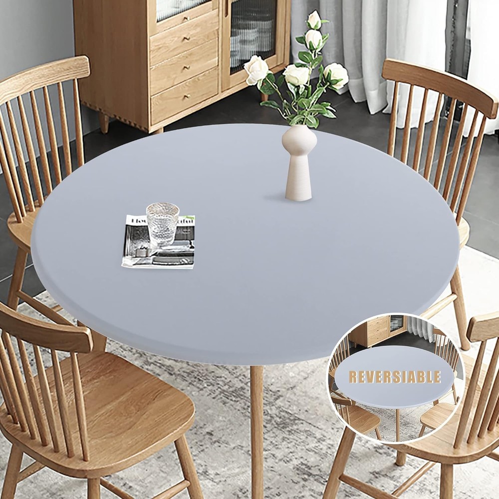 Fitted Round Table Cloth, Reversible Waterproof Stain Resistant