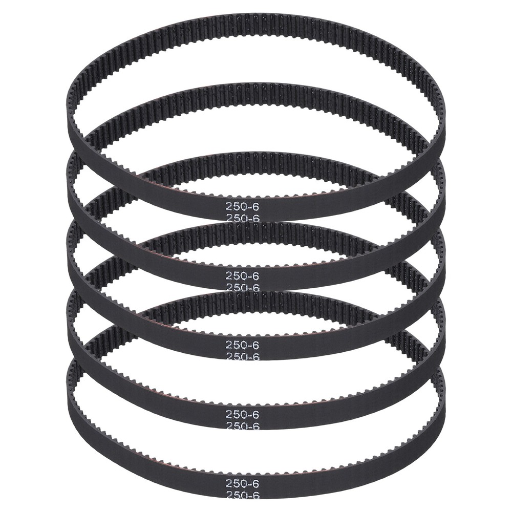250mm GT-2 Timing Belt, 5pcs 6mm Width 2mm Pitch 3D Printing Closed Loop, Black