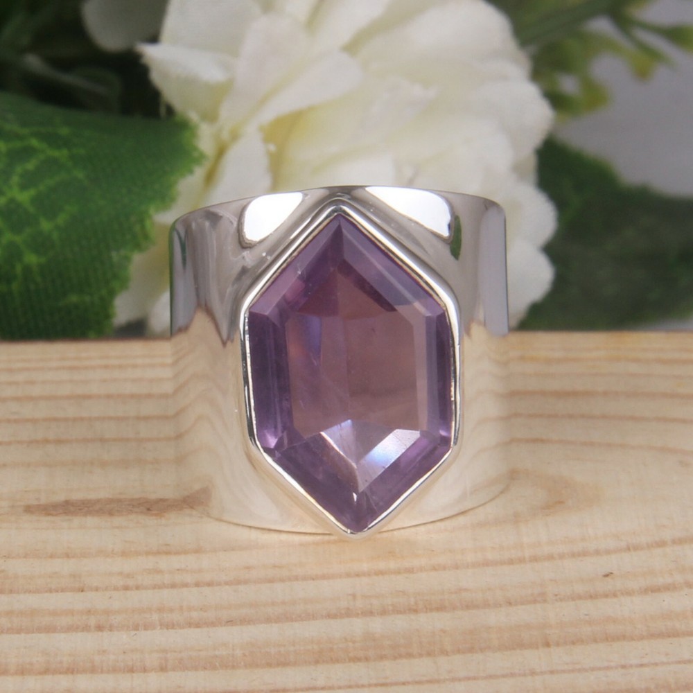 Genuine Amethyst Gemstone Ring 925 Sterling Silver Handmade Statement Rings