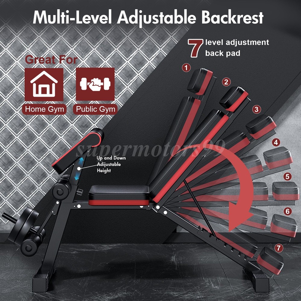 Adjustable Foldable Exercise Weight Bench Workout Bench Gym w/Resistance Bands