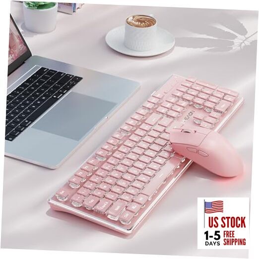 V3 Wireless Keyboard and Mouse with Single Backlit, Metal Panel, Pink