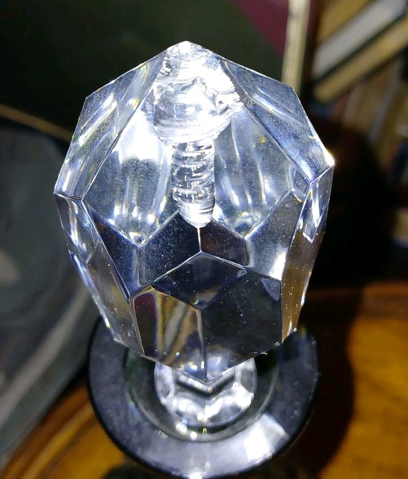 Green Cut To Clear Crystal DeCanter Hand Made 12.5" Tall W/Stopper, Hungary