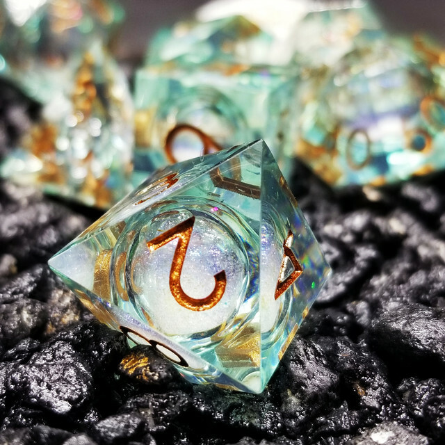 Sage's Orbs - Ocean Souls Liquid Core Sharp Edge Resin Dice Set