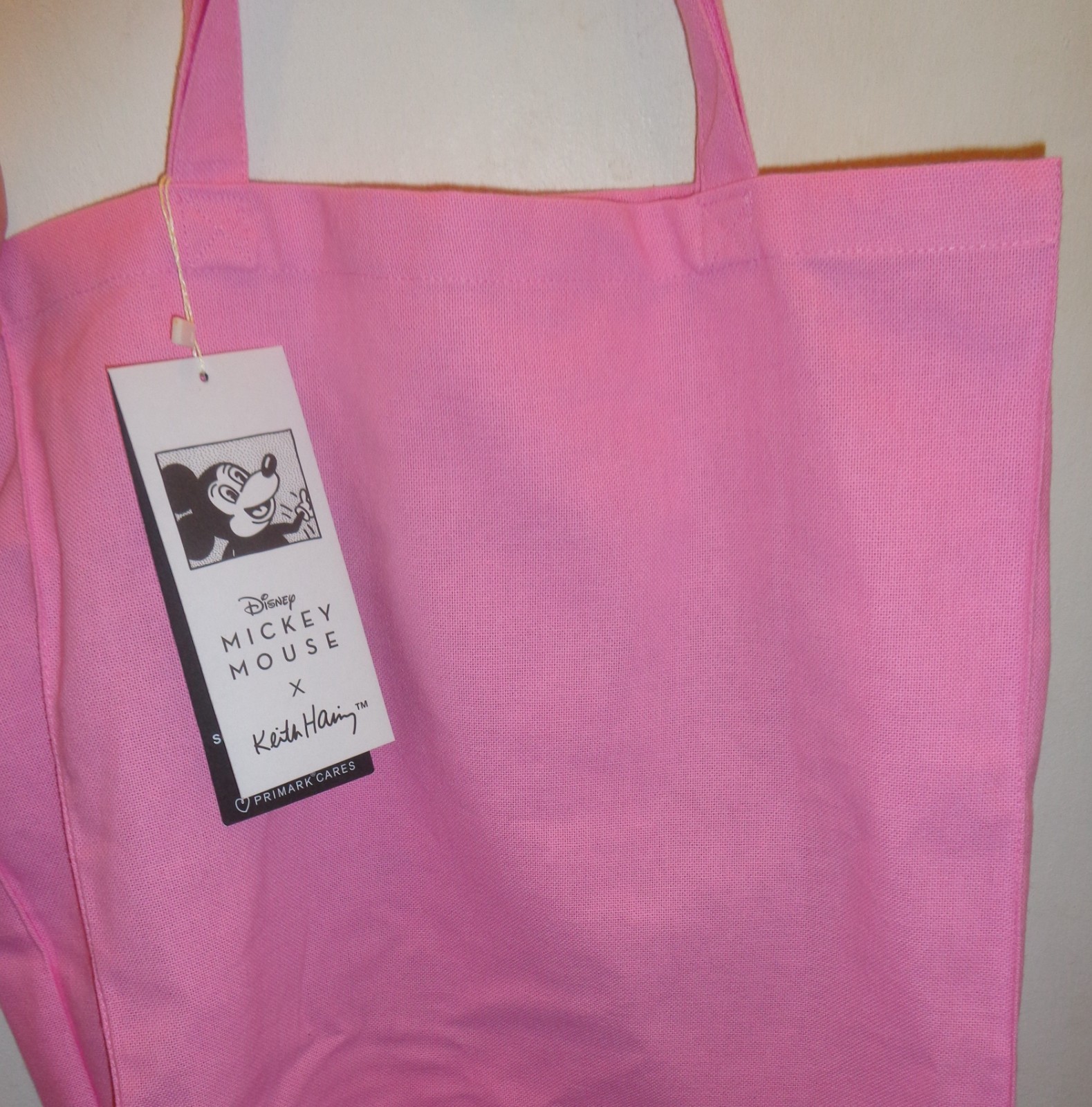 DISNEY MICKEY MOUSE X KEITH HARING PINK TOTE BAG 100% COTTON NWT