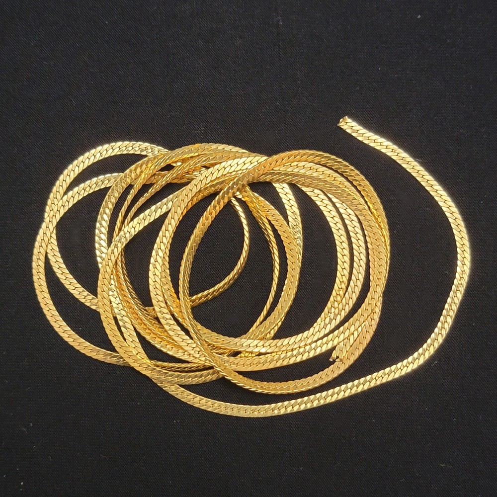 Gold Tone Herringbone Flat & Link Chains, Unfinished Bulk, No Closure