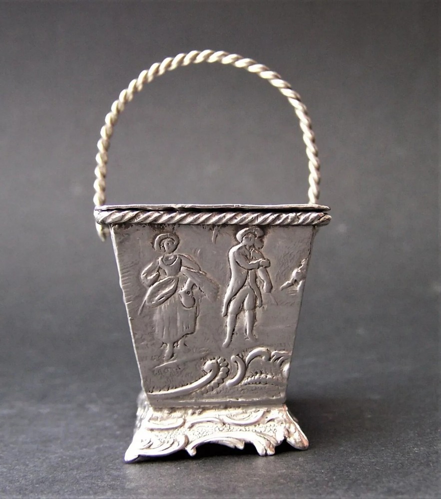 PRE-1888 SOLID SILVER HANAU MINIATURE SWING HANDLE BASKET .930 GRADE SILVER