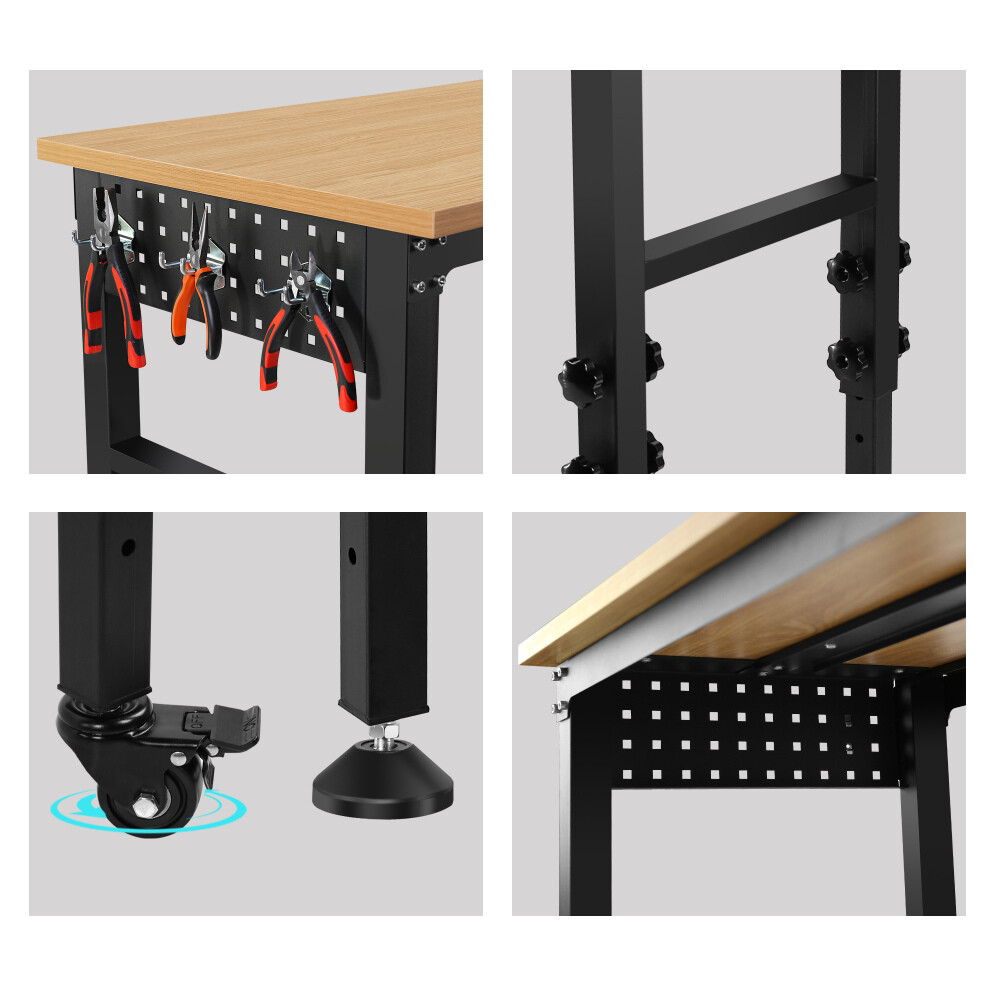 Rolling Heavy-Duty Adjustable Workbench w/4 Universal Wheels&4 Rubber Feet